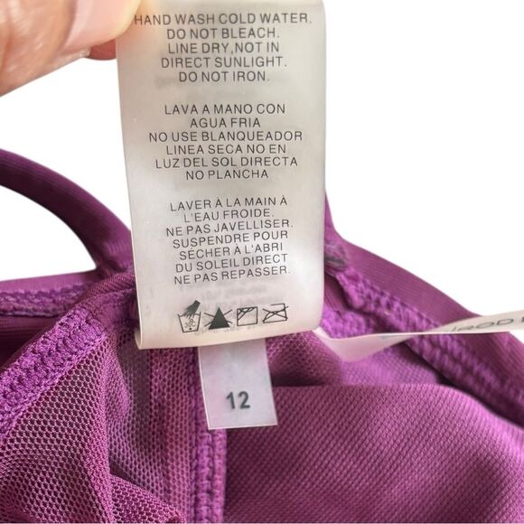 Bleu Rod Beattie V-Neck Mesh Strappy Cross-Back One Piece Purple Swimsuit Sz. 12 - Picture 10 of 12